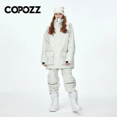 COPOZZ Waterproof Thicken Ski Suit Women Hooded Windproof Ski Jacket Men Winter Sports Warm Ski Pants Outdoor Snowboard Ski Coat