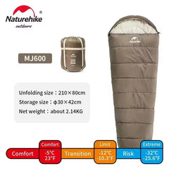 Naturehike Sleeping Bag MJ300 -1℃ Lightweight MJ600 -12℃ Mummy Sleeping Bag Outdoor Camping Cotton Winter Warm Sleeping Bags