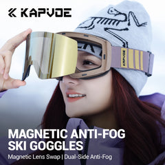 KAPVOE Men Photochromic Ski Goggles OTG Snowboard Glasses Women Anti Fog Magnetic Lens UV400 Protection Snow Sports Eyewear