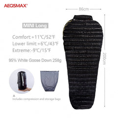 AEGISMAX MINI 800FP Ultralight Goose Down Outdoor Sleeping Bag Mummy Type Splicing 43℉~52℉ Camping Hiking Waterproof