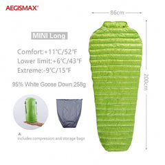 AEGISMAX MINI 800FP Ultralight Goose Down Outdoor Sleeping Bag Mummy Type Splicing 43℉~52℉ Camping Hiking Waterproof