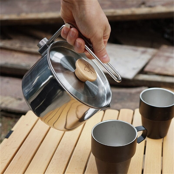 Stainless Steel Kettle Outdoor Camping Pot Teapot Portable Trekking Cooking Tool Travel Hiking Cookware Equipment