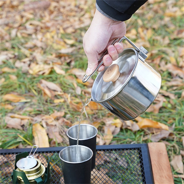 Stainless Steel Kettle Outdoor Camping Pot Teapot Portable Trekking Cooking Tool Travel Hiking Cookware Equipment