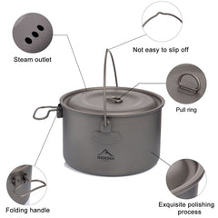 Widesea Camping Titanium Hanging Pot Cookware Set Outdoor Tableware Tourism Cauldron Cooking Pot Picnic Kitchen Hiking Trekking
