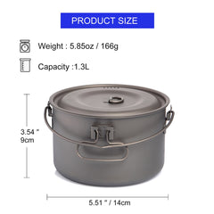 Widesea Camping Titanium Hanging Pot Cookware Set Outdoor Tableware Tourism Cauldron Cooking Pot Picnic Kitchen Hiking Trekking