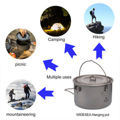 Widesea Camping Titanium Hanging Pot Cookware Set Outdoor Tableware Tourism Cauldron Cooking Pot Picnic Kitchen Hiking Trekking