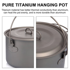 Widesea Camping Titanium Hanging Pot Cookware Set Outdoor Tableware Tourism Cauldron Cooking Pot Picnic Kitchen Hiking Trekking
